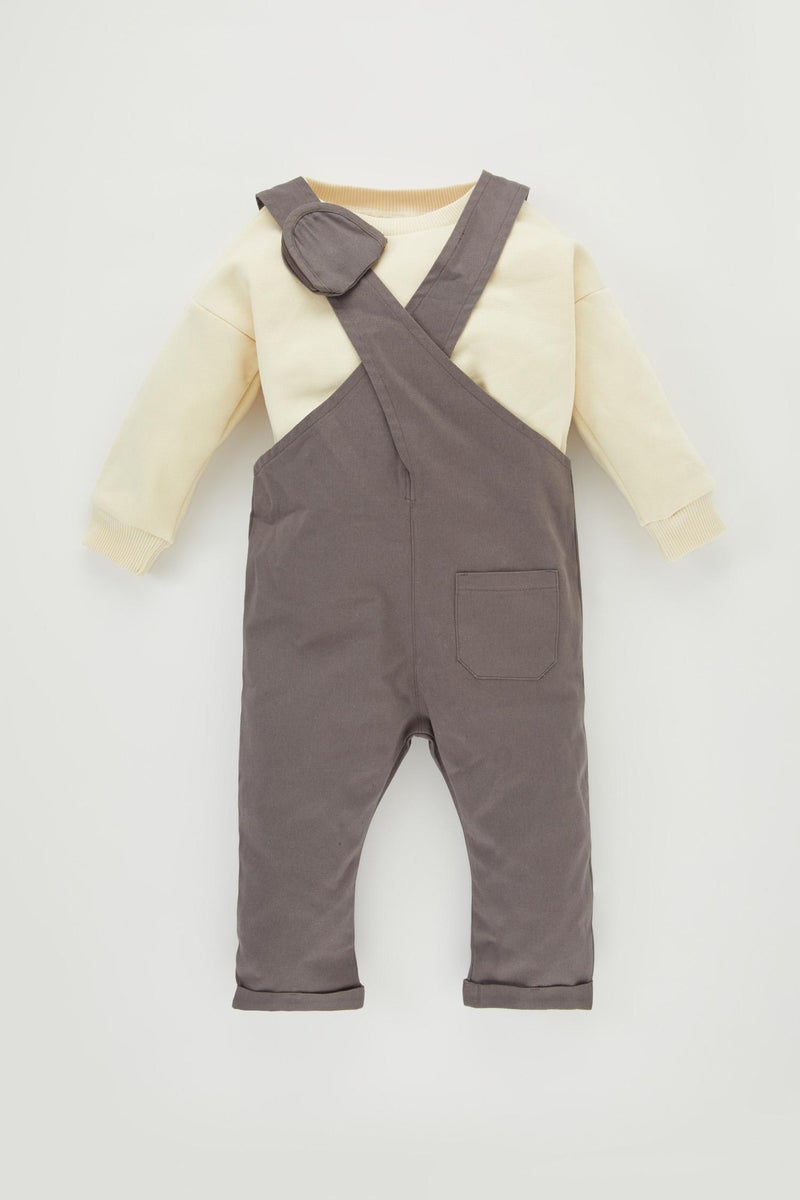 DeFacto Beige BabyBoy Baby Boy Long Sleeve T-Shirt Salopet 2 Piece Set Casual - Image 4